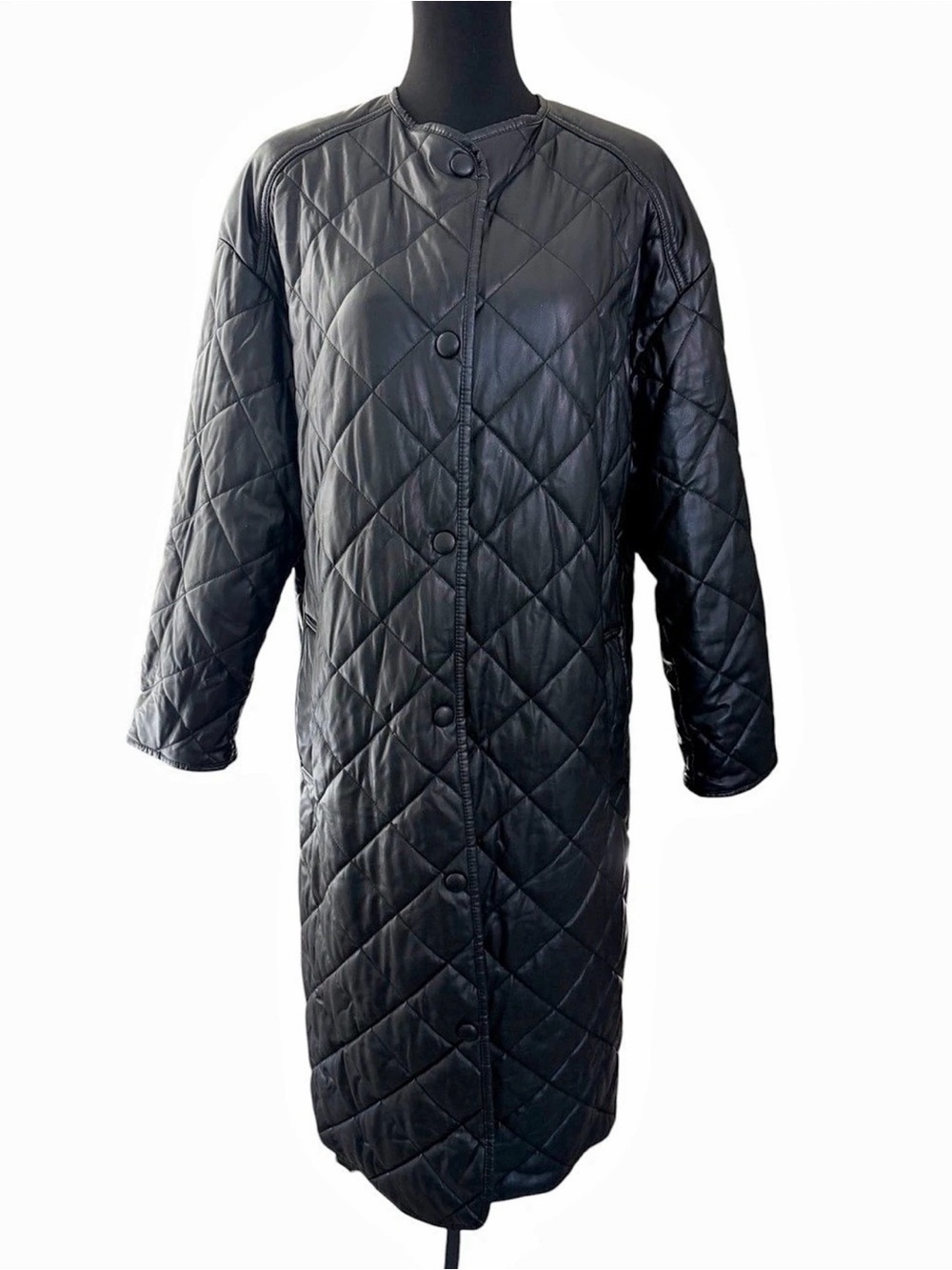 ZARA Quilted Oversized Longline Vegan Leather Coat Women Size M